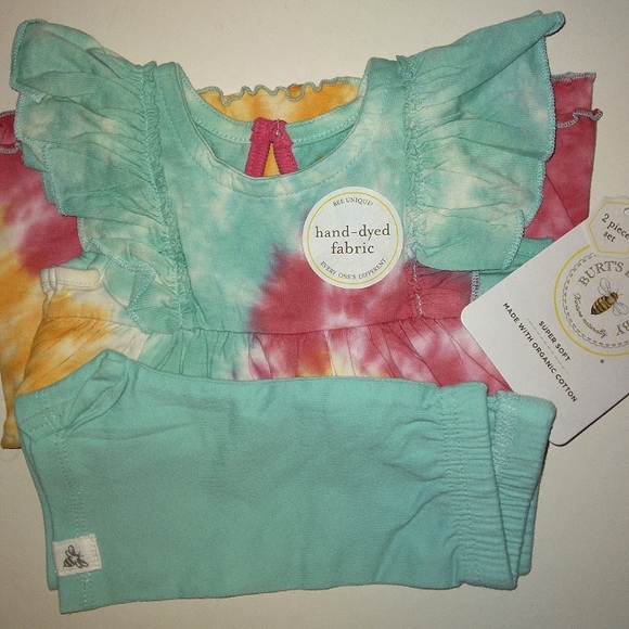★NWT★BURT'S BEES BABY★Magenta Maple Summer Swirl Organic Cotton 2 pc Tie-dye Set - Picture 12 of 12